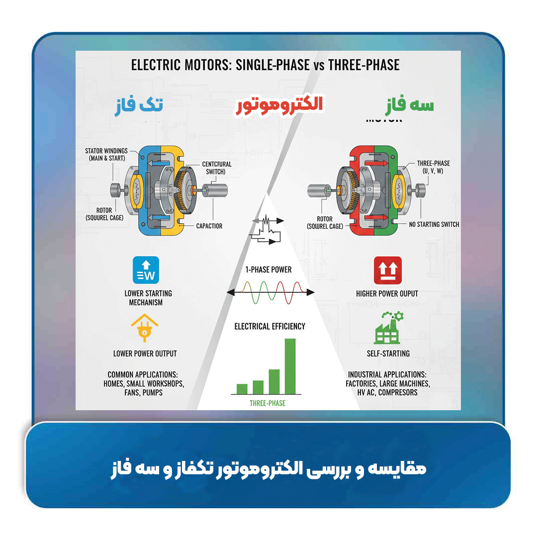 مقایسه و بررسی الکتروموتور تکفاز و سه فاز